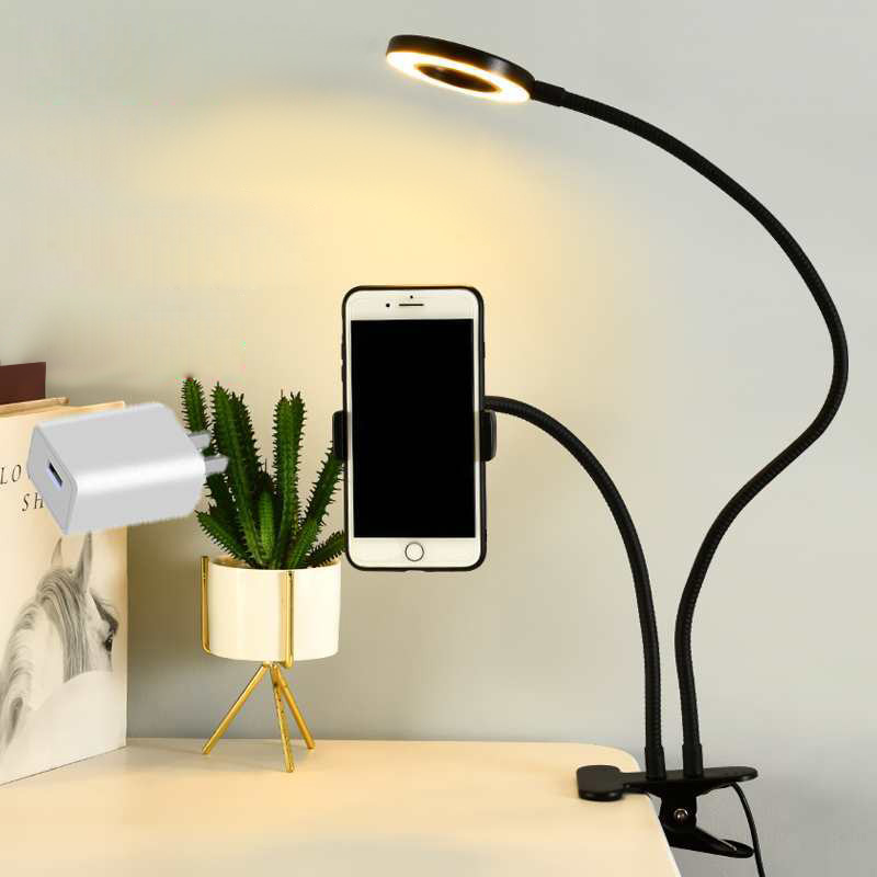 Photography Lighting Indoor - 汎用性の高い、柔軟に調整可能なスマートフォンホルダー。自撮り用リングライト、オフィス用、怠惰な姿勢でも使えるスタンド、デスクランプ、ライブ配信用の補助照明として使えるLEDライト付き。