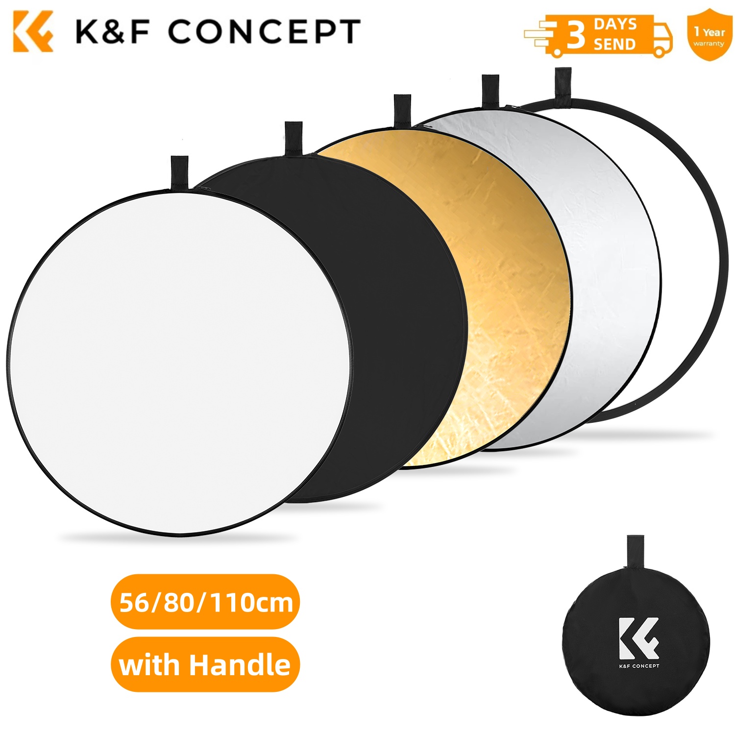 Photography Lighting Reflectors - K&F CONCEPT 56/80/110cm 5-in-1 撮影用遮光テントアクセサリー 円形リフレクター