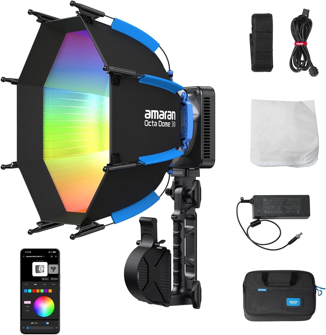 Photography Lighting Mount - 120W RGB LEDビデオライト、IP54等級のポータブルスタジオ照明、CCT 1,800K-20,000K、アプリ制御のボーエンズマウント、写真撮影用、ソフトボックスとキャリーバッグ付属