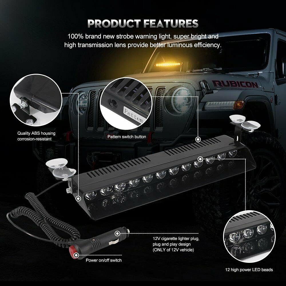 LED緊急ストロボライト、フロントガラス警告灯、12LEDイ - Interior Photography Lighting のレビューと価格