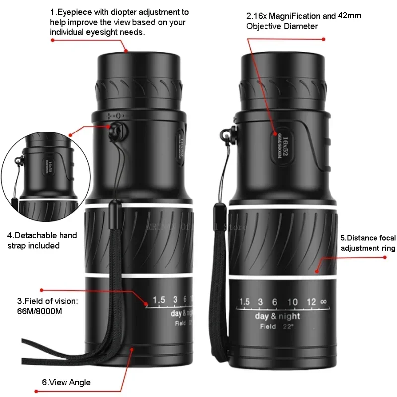 グリーンフィルム16x52単眼鏡、高画質、携帯型、低照度対応 - Photography Lighting Definition のレビューと価格